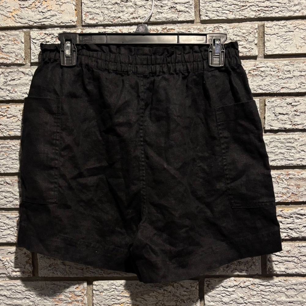 Rails Summer Black Linen Paperbag Waist Shorts 229-223A-001 Size Medium